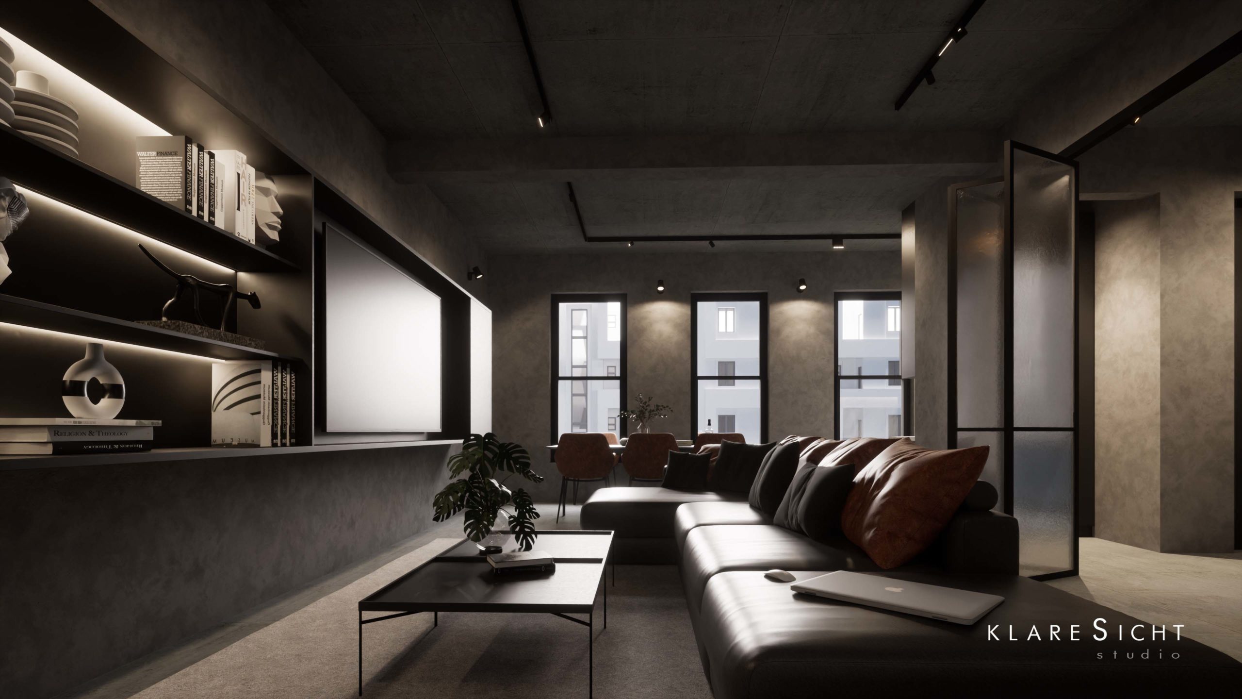 moody interior, brutalist interior, Innenraum Visualisierung, interior CGI